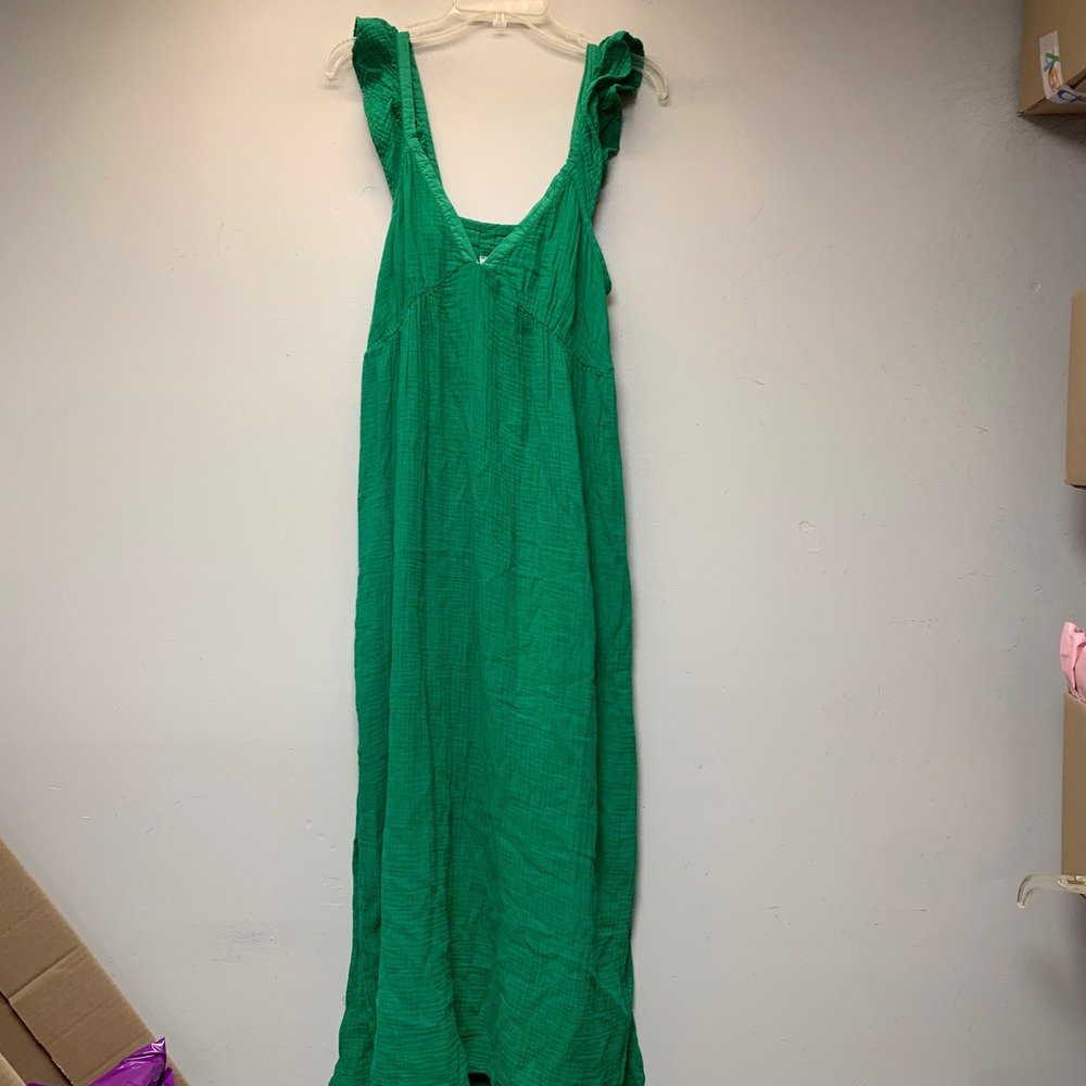 Xirena Maxi Dress Womens Large Green Excellent Cotton Gauze Ruffle Strap V-Neck